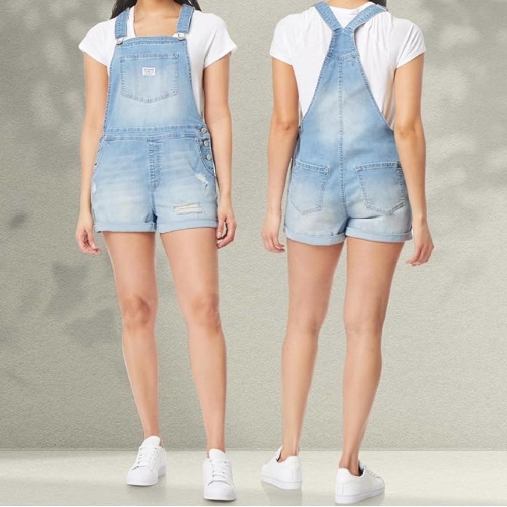 Wallflower Light Blue Denim Short Overalls